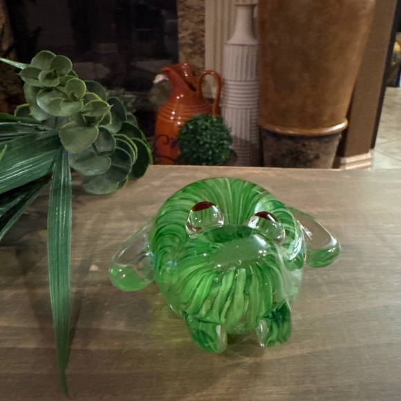 Frog Art Glass Paperweight Clear Green Red Eyes 4.5" Amphibian Toad Murano Style - Picture 4 of 7